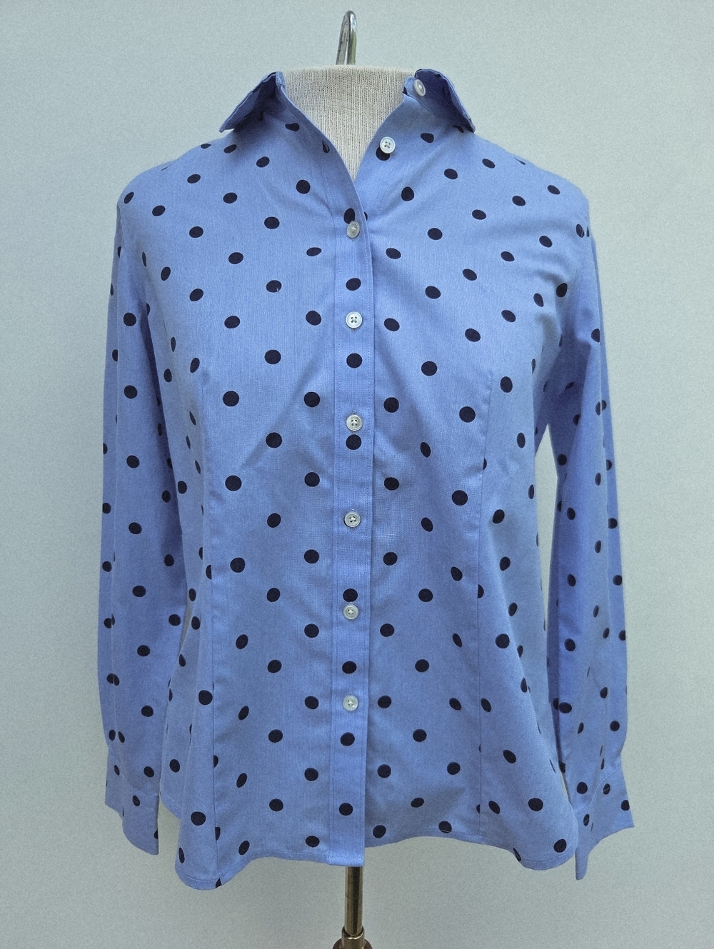 Talbots Petite Non Iron Polka Dot Button Up Shirt Size-4P